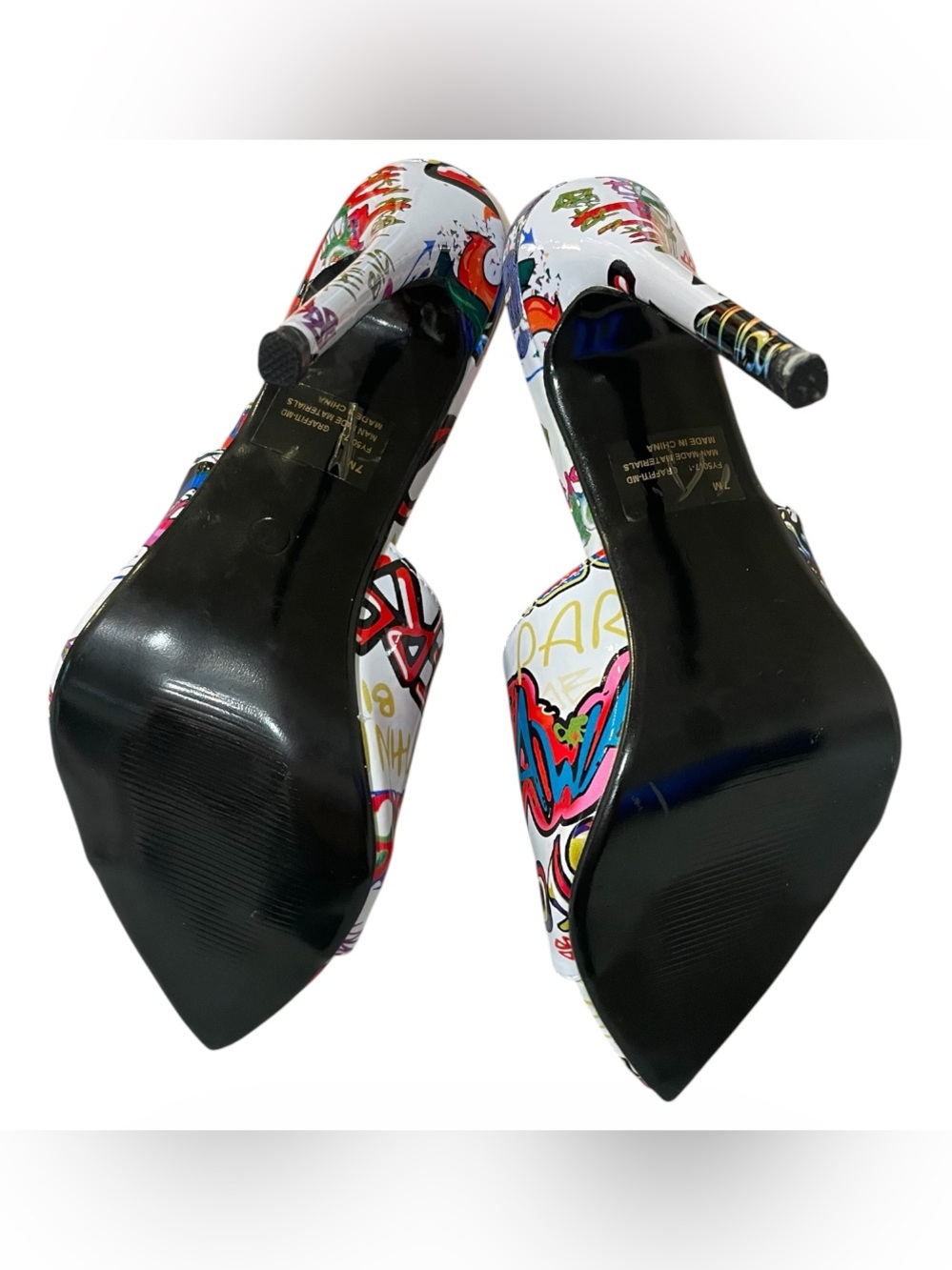 Cape Robbin Graffiti Print Pointed Toe Mule Heels Size 7 NIB Street Art Stiletto - Picture 5 of 11
